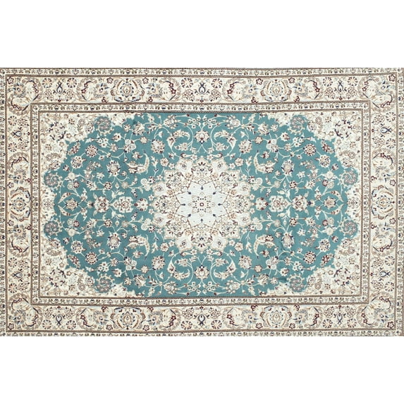 Ahgly Company Machine Washable Indoor Rectangle Traditional White Gold Area Rugs, 5' x 8'