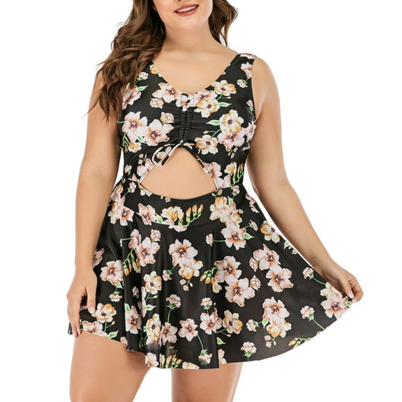 Swimsuit for Women 2024 Pimelu One-Piece Swimsuit for Women Womens Plus Size Bathing Suit Summer Fashion Floral Print Cut out Swimdress Front Tie Beachwear Swimwear Tankini