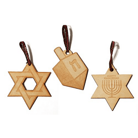 Jewish Themed Set of 3 Laser Engraved Wooden Christmas Tree Ornament Gift Seasonal