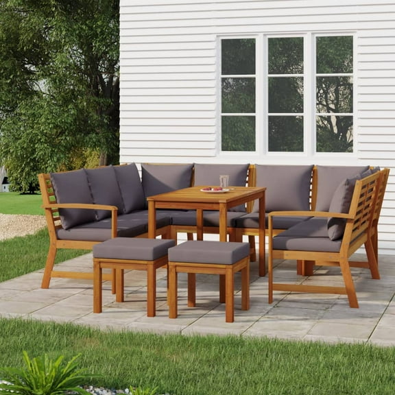 vidaXL 9 Piece Patio Dining Set with Cushions Solid Wood Acacia