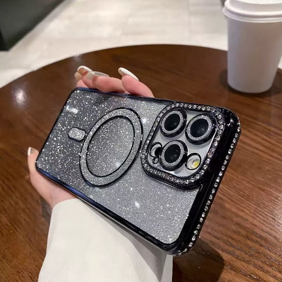 Kryonix for iPhone 16 Pro Max Case Cute Crystal Glitter Magnetic Full Coverage Shockproof Protective Cover, Purple/Blue/Pink/Black