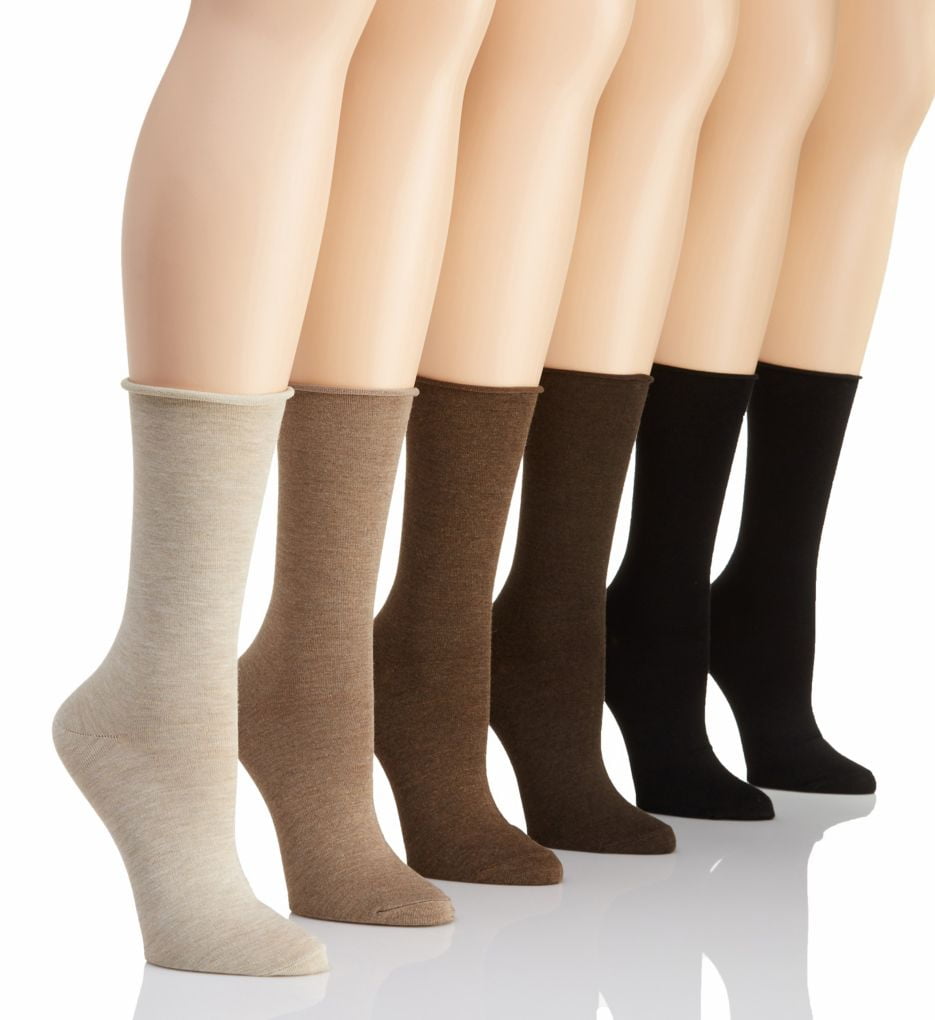 Women's Ralph Lauren 3101 Lauren Roll Top Trouser Sock 6 Pack (Brown