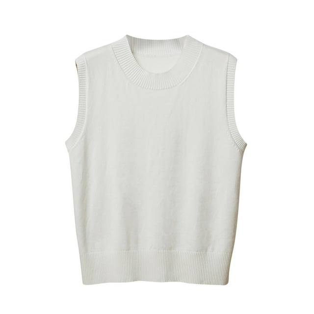 aidice Gilets Chandails pour Femmes Col Rond Sans Manches Automne Tricoté Chaud Camisole Ample Décontractée Confortable Chandail à Enfiler Hauts