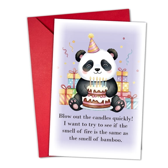 Cute Panda Birthday Card – “Blow Out the Candles” with Colorful Gifts Design – Envelope Included, Blank Inside – Perfect for Kids and Animal Lovers