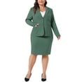 thumbnail image 2 of Agnes Orinda Women's Plus Size 2 Piece Notched Lapel Button Blazer and Midi Pencil Skirts Pocket Business Suit Sets 3X Green, 2 of 6
