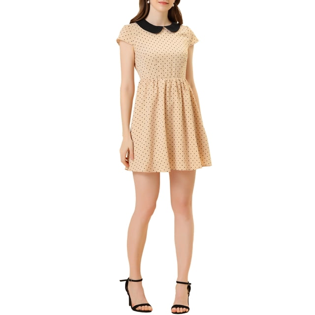 INSPIRE CHIC Robe Femme Peter Pan Col au-Dessus du Genou Fermeture Éclair Cachée Dos Ligne A TG Beige