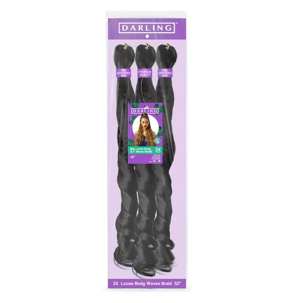 Darling Pre-Stretched Loose Body Waves Braid Hair 3X Pack, 52 Inch, #1B ...