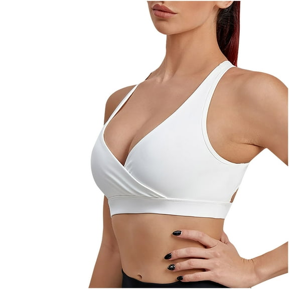 Annhoo Bras for Women No Underwire Trendy Cross Front V Neck Sports Underwear Seamless Quick Dry Athletic Gym Bra