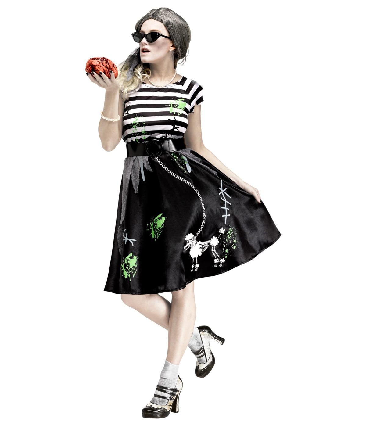 Zombie Sock Hop Halloween Costume 50's Poodle Skirt Skeleton Dog Plus Sz 1X 2X