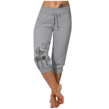 

TQWQT Womens Capri Yoga Pants Loose Drawstring Pajama Pants Lounge Joggers Pants with Pockets Gray M