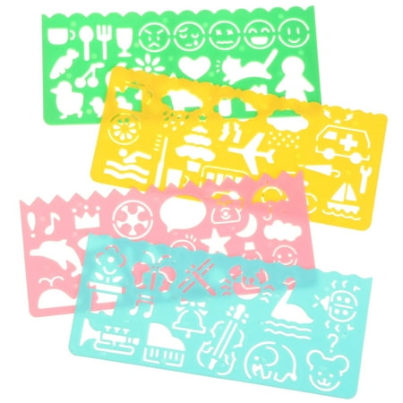Meigar 4Pcs Plastic Animal Plane Emoji Geometric Template Kids Scrapbooking Stencil
