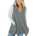 thumbnail image 2 of Womens Sleeveless Sweater Vest V Neck Loose Knit Casual A Line Flattering Tunic Top with Pockets, 2 of 6