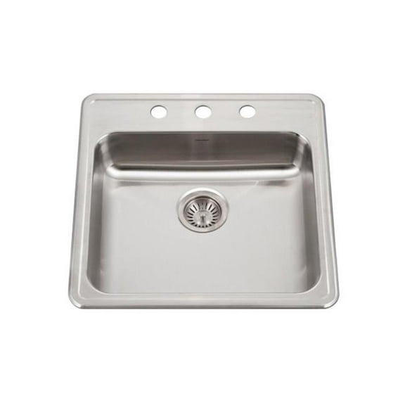 Houzer A2222-503-1 22 in. ADA Compliant Drop-in Top Mount 3-hole Deep Single Bowl Kitchen Sink - Stainless Steel