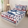 thumbnail image 2 of Castle Fairy Baseball Gamer Zipper Full Size Comforter Sets with Fitted Sheet and 2 Pillowcases, Sport Theme Stripes Zipper Bedding Set, Red Navy,4pcs,Navy Blue Reversible, 2 of 6
