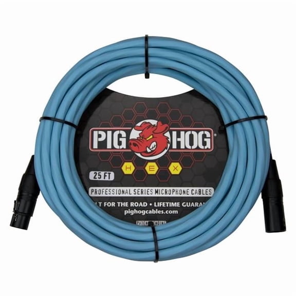 Pig Hog PHMH25DB Hex Series Mic Cable, Daphne Blue 25ft