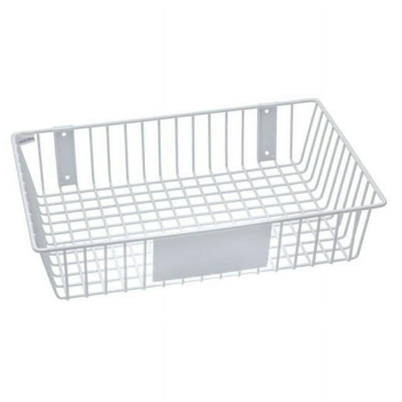 Rack'Em 9179-W Mount Anywhere White Wire Basket 18"x12"x4" with Label Plate for Your Storage and Organizational Needs.