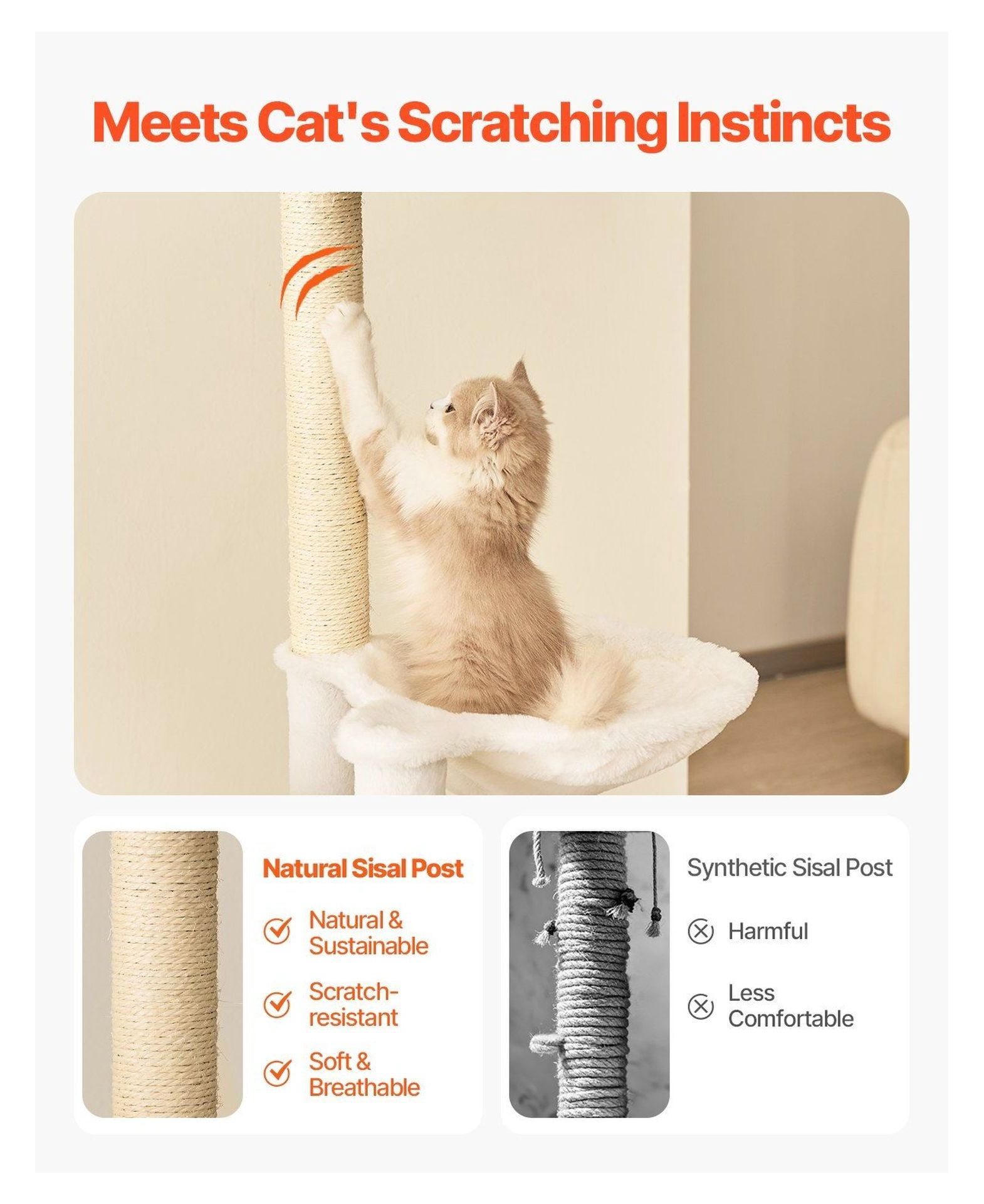 Large Cat Tree 68.9" Tall Cat Tower Condo - Multi-Level Indoor Cat House with Sisal Scratching Posts, Hammock & Litter Box