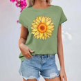 thumbnail image 4 of TSADFHJI Hauts Scintillants pour Femmes Bleu Mode Décontractée Confort Simple Tournesol Imprimé Col Rond Manches Courtes T-Shirt Haut TTG Vert, 4 of 5