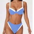 thumbnail image 6 of Miluxas Womens Two Piece Bikini Swimsuit Color Block Contrast Trim Underwire Top High Cut Cheeky Bottoms Bathing Suit for Beach Pool Blue, 6 of 9