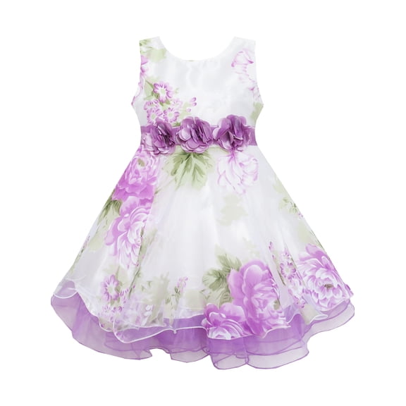 Girls Dress Tulle Bridal Lace With Flower Detailing Purple 4