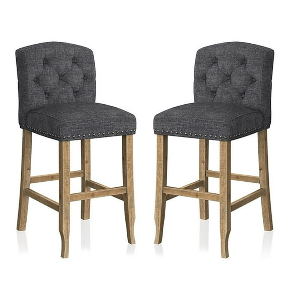 Bowery Hill Rustic Fabric Bar Stool in Dark Gray Finish (Set of 2)