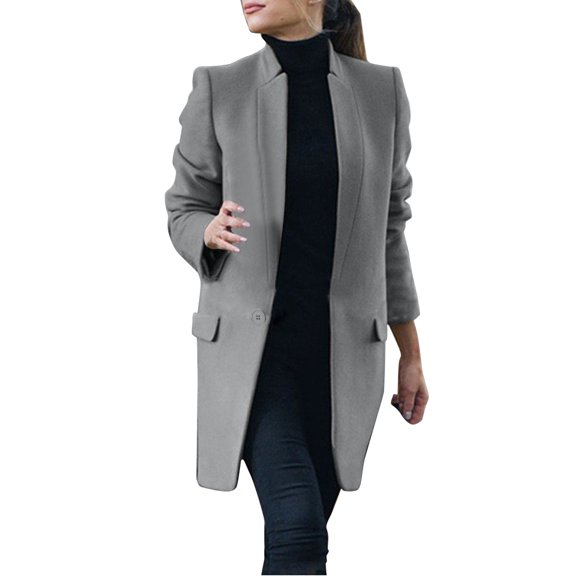 DHFJKG Trench Coat For Women Long Sleeve One-Button Down Mediun Length Suit Jacket Solid Color Work Office Formal Wear Cozy Outerwear