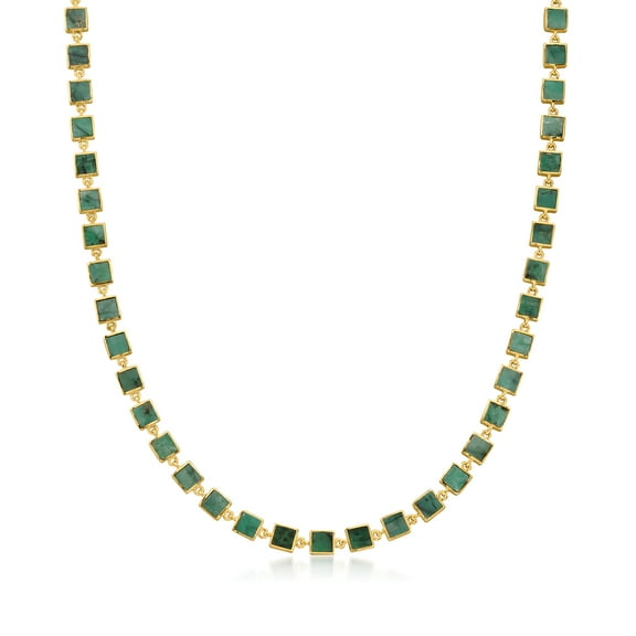 Ross-Simons 30.00 ct. t.w. Emerald Square-Link Necklace in 18kt Gold Over Sterling, Women's, Adult