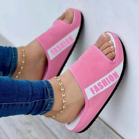 

Summer Fabric Flat Sandals Women s Fashion Casual Comfy Outdoor Peep Toe Letter Color Block Platform Slippers