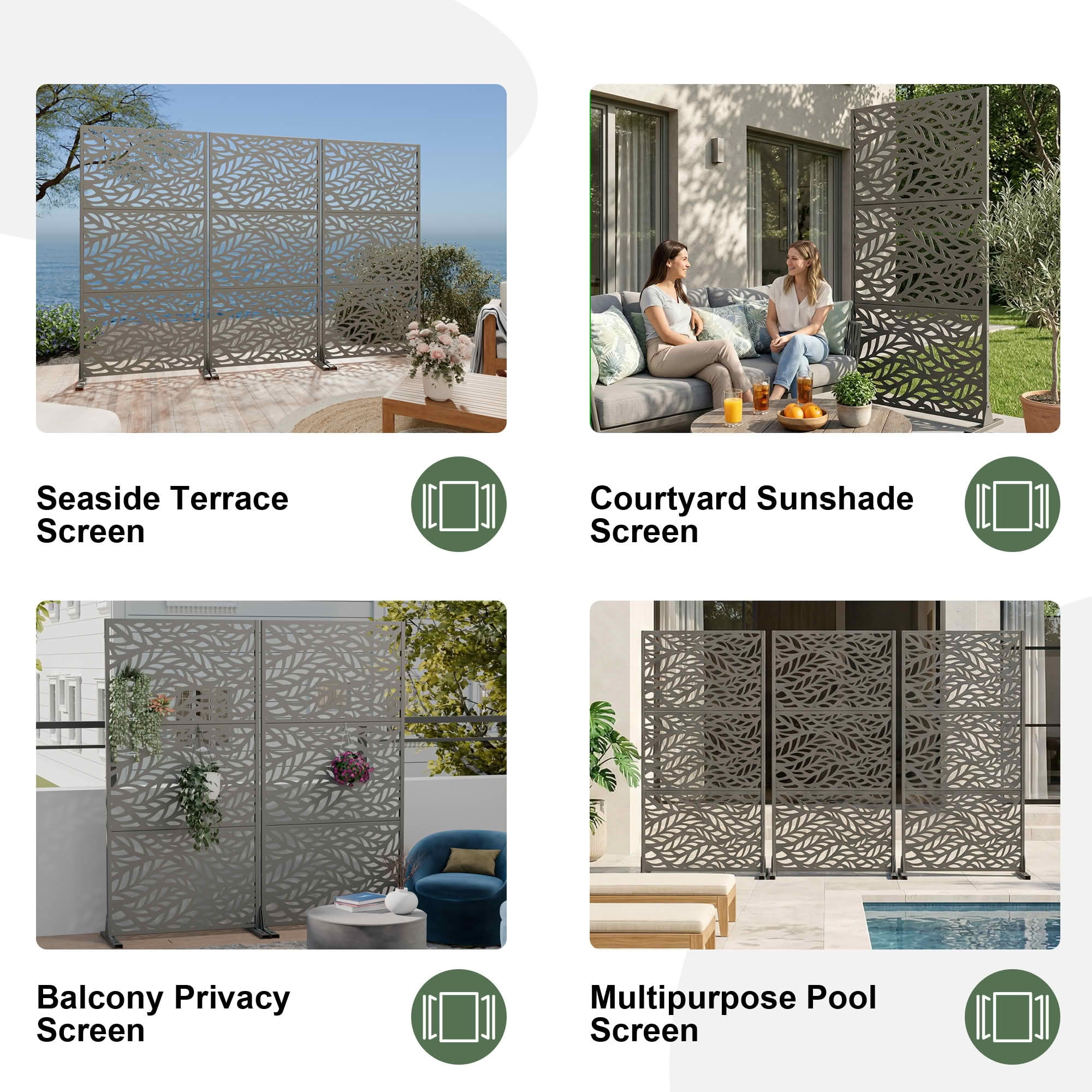 MAYEERTY Grey Rectangular Galvanized Metal Privacy Screen, Outdoor Garden Patio, 72×35×16in, 3 Panels