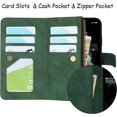 thumbnail image 3 of Wallet Case Compatible with iPhone 11 Pro,[6 Card Slots] [Wrist Strap] [Stand Feature] Detachable 2 in 1 Magnetic Zipper Leather Slim Cover Case for iPhone 11 Pro,5.8 inch Green, 3 of 14
