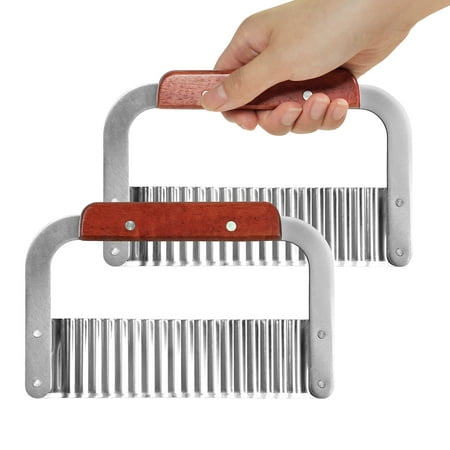 

Bkuxy Crinkle Potato Cutter 2 Pack Sweet Potato Fries Slicer Cut Tool with Wooden Handle Stainless Steel Wavy Potato Cutter for French Fries Crinkle Chopping Knife