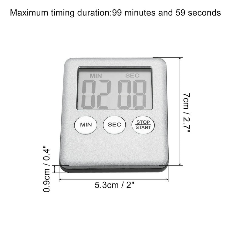 Uxcell Digital Timer,1pack Small Count Down/Up Clock with Magnetic,Kitchen Timer Silver Tone