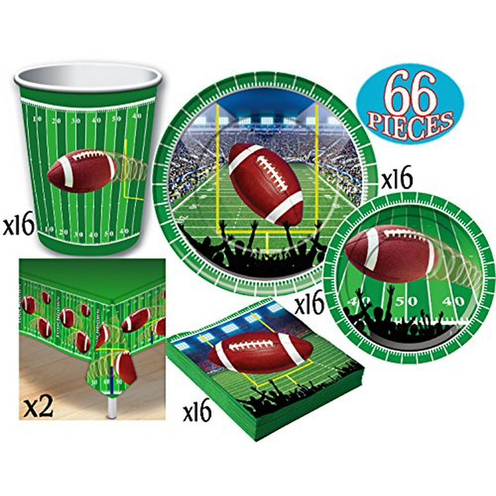 Football Theme Party Supplies Pack for 16 People, Includes 16 Large