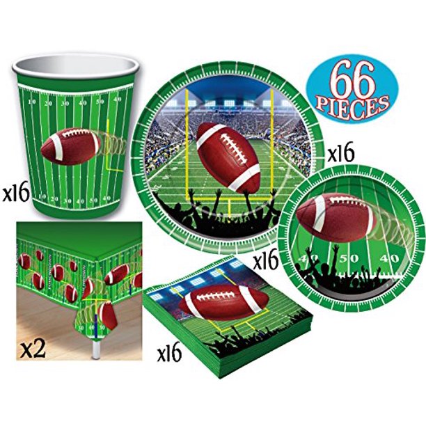 Football Theme Party Supplies Pack for 16 People, Includes 16 Large