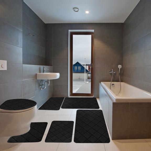 6-Piece Whole Room Bathroom Rug Set, Non Slip Foam Bath Mat, Soft Water Absorbent Carpet for Toilet Shower Floor
