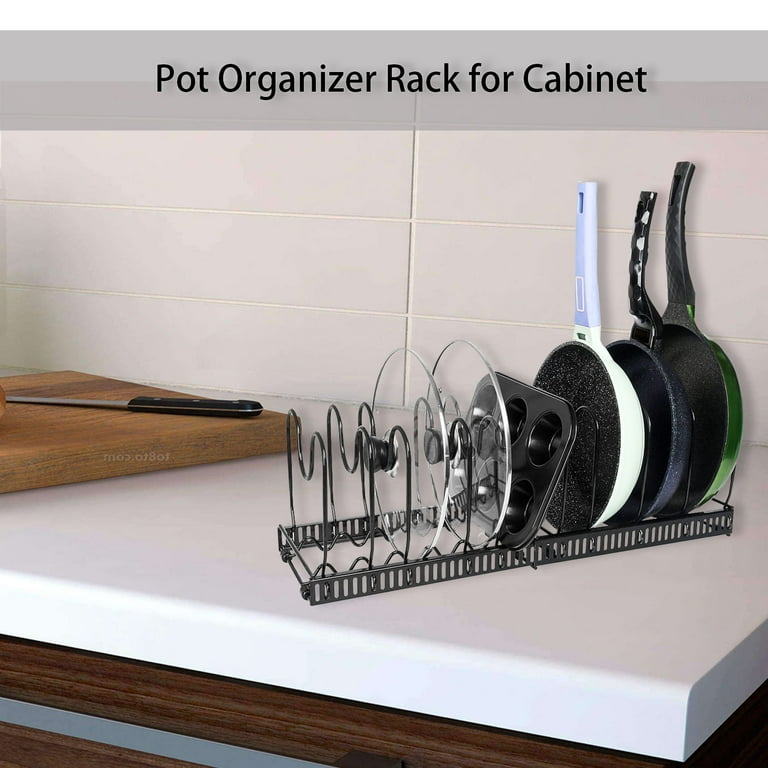 Pot Organizer Rack for Cabinet -Expandable Pots and Pans Organizer, Pot  Holder Rack Fit for Kitchen Counter and Cabinet Pot Pan Lid Rack Bakeware  Organizer Holder with 7 Adjustable Compartments 