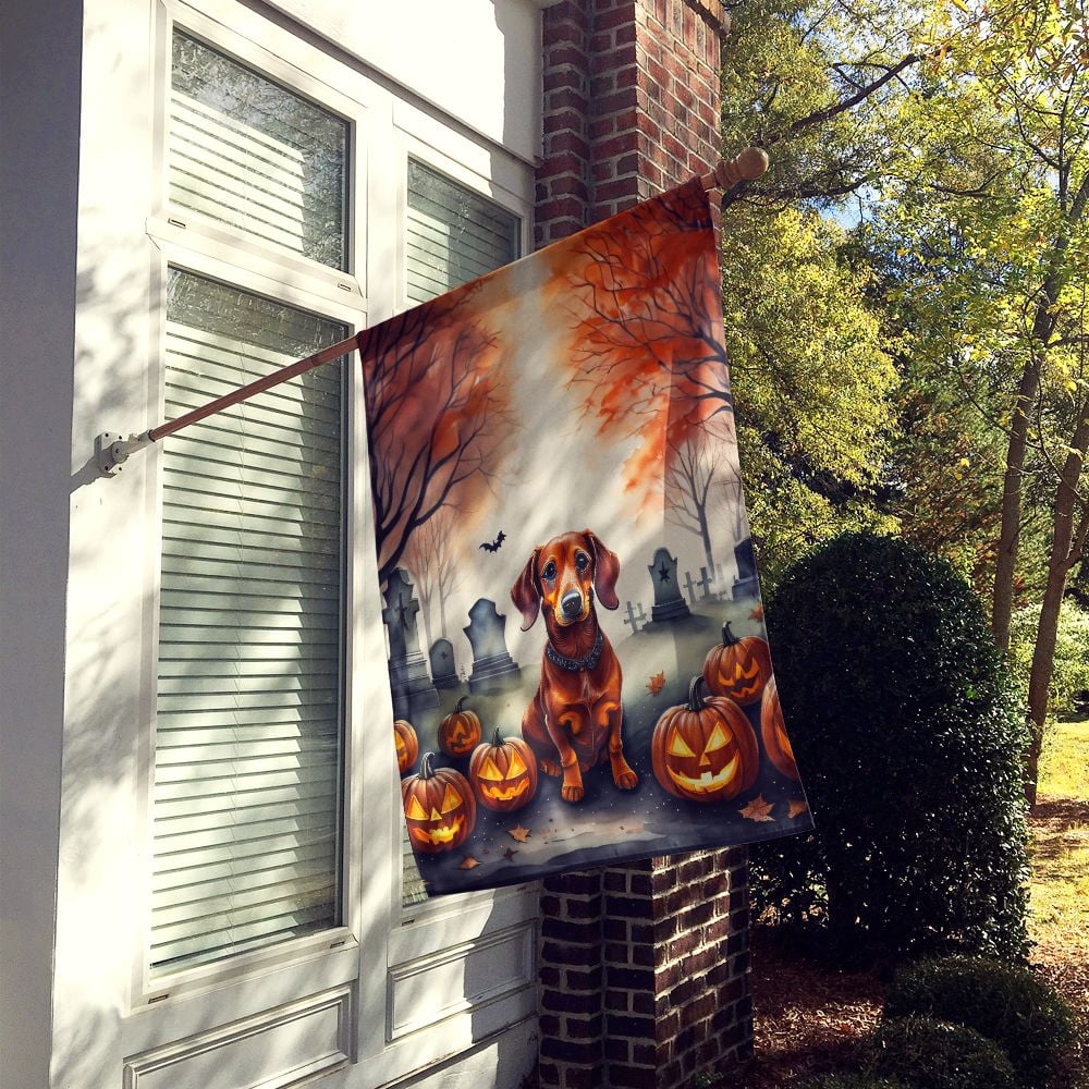 Halloween Dachshund Dog House Flag 28x40IN Double-Sided Polyester Decorative Sleeve Pole Flag for Outdoor Home Garden