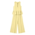 thumbnail image 5 of VBVC Women's 2 Piece Cotton-Linen Outfit Set,Ruffle Hem Tank Top and Wide Leg Pants For Women,Ladies Sleeveless Loungewear with Pockets,Yellow,S-2XL, 5 of 7