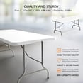thumbnail image 4 of 6 Foot Plastic Folding Table Portable Long Table for Indoor Outdoor Use Rectangular with Carrying Handle, Smooth HDPE Tabletop, White, 4 of 6