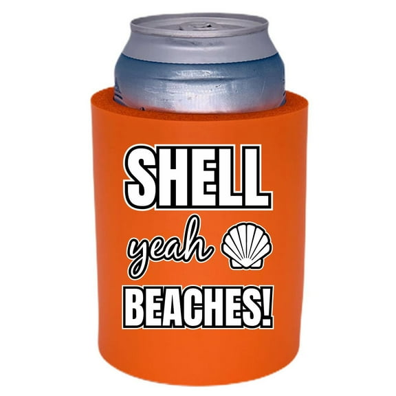 Shell Yeah Beaches Thick Foam Old School Can Coolie (Orange)