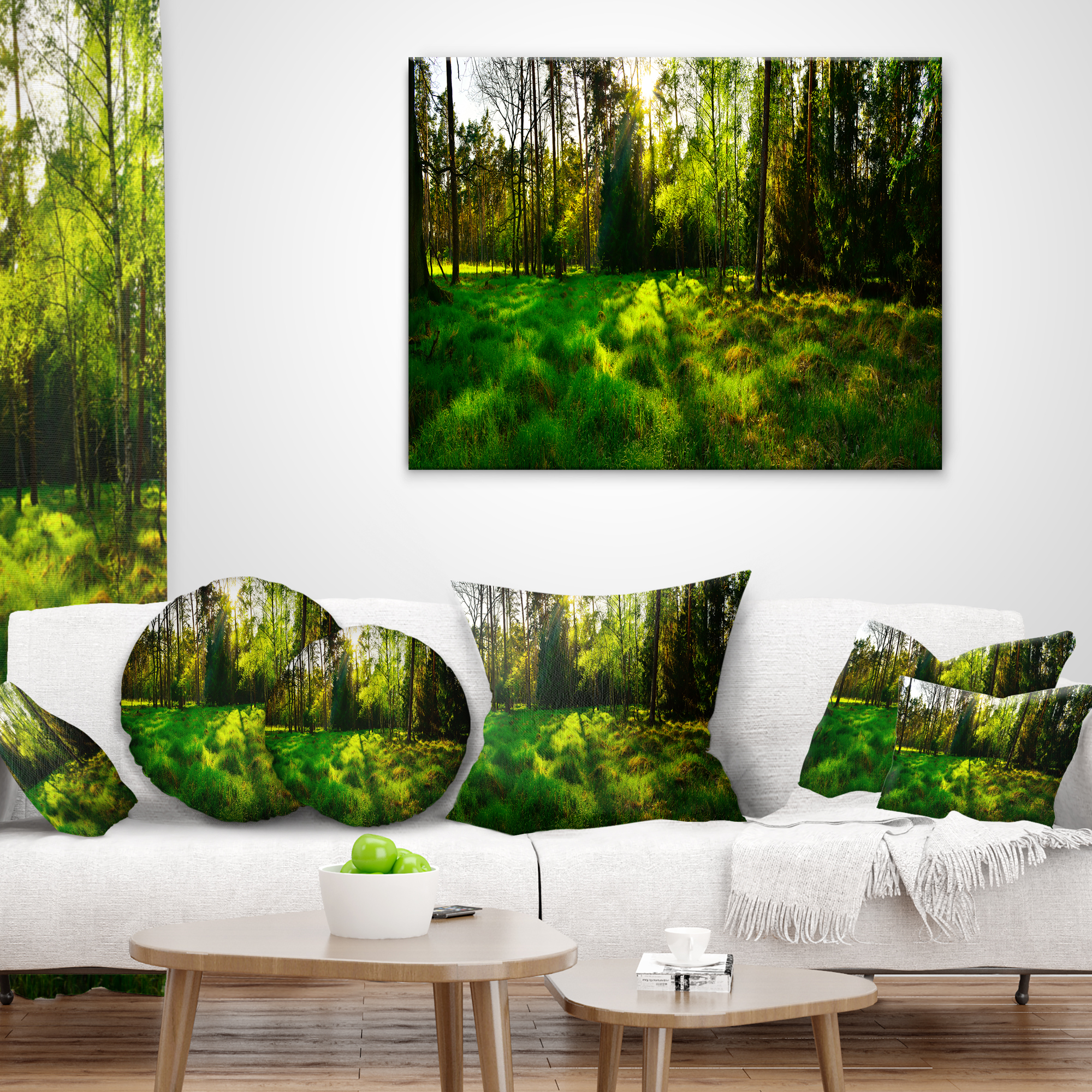 Designart Green Forest Sunset Panorama - Landscape Printed Throw Pillow - 16x16