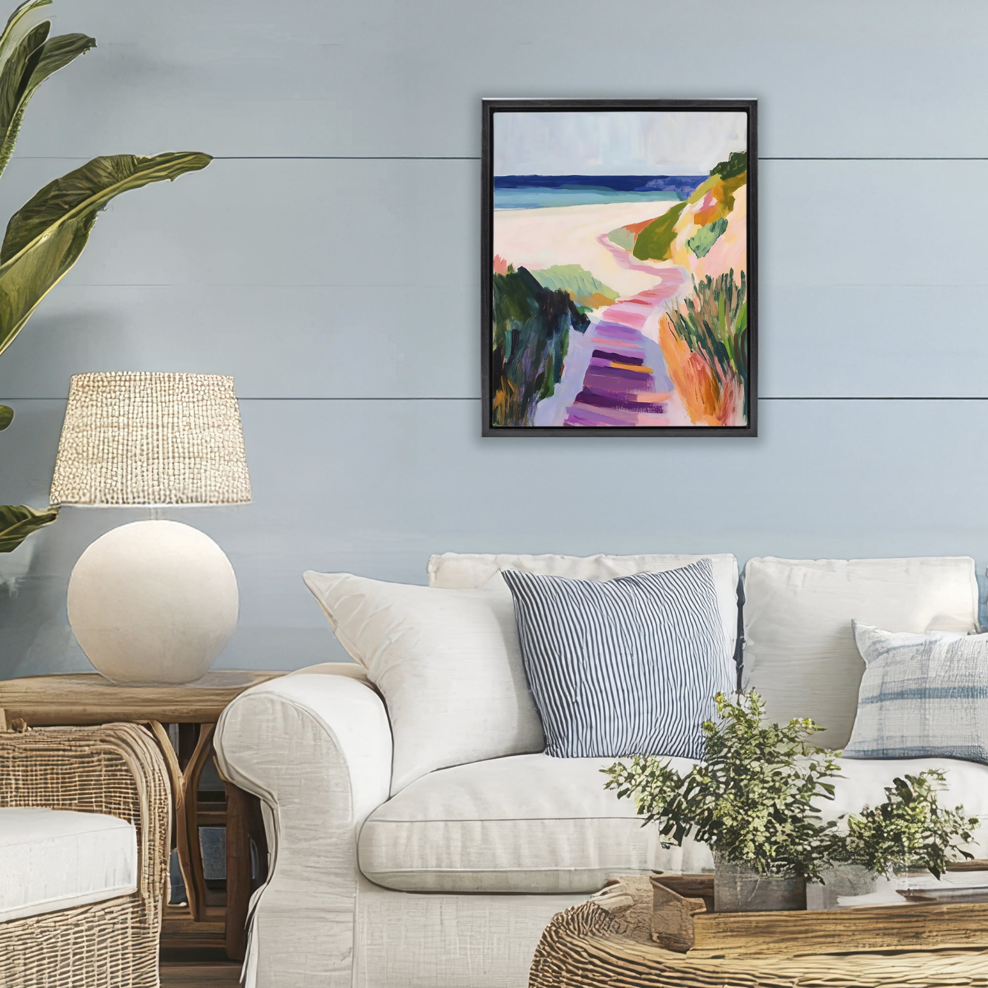 Stupell Industries Pastel Beach Pathway to Shore Black Framed Floater Canvas Wall Art, design by The Prints Vibe