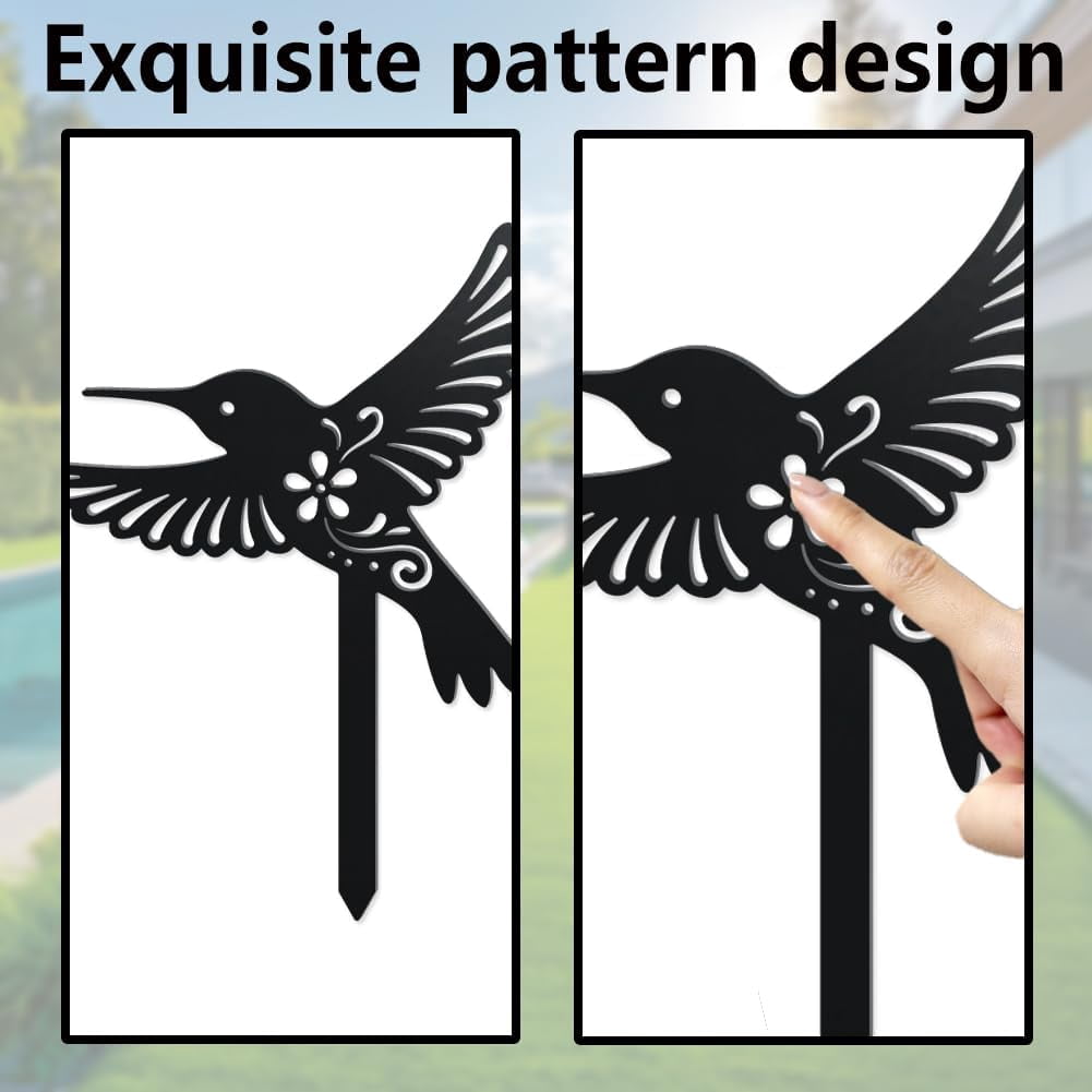 3 Styles Hummingbirds Metal Decorative Garden Stakes Funny Hummingbirds Flowers Metal Silhouette Statues Animal Garden Ornament Gifts Black Yard Art Decoration for Outdoor Backyard Patio Lawn