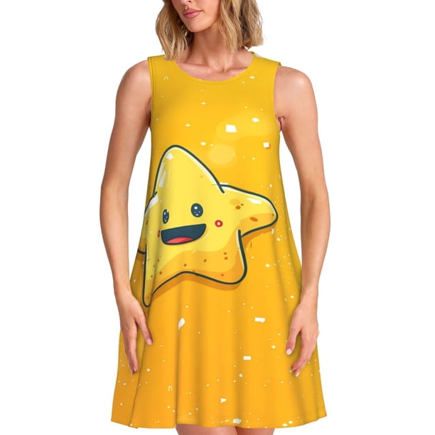 Disketp Happy Cartoon Star para Vestido sin Mangas para Mujeres, Vestidos de Verano para Mujeres, Casual y Holgado para la Playa