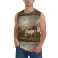 thumbnail image 2 of Goofa Three Horses Oil Painting Printed Men's Sleeveless T-Shirt - Athletic Gym Workout Tank Top for Men - Moisture-Wicking, UPF 30+ Quick-Dry Muscle Tee-Medium, 2 of 8