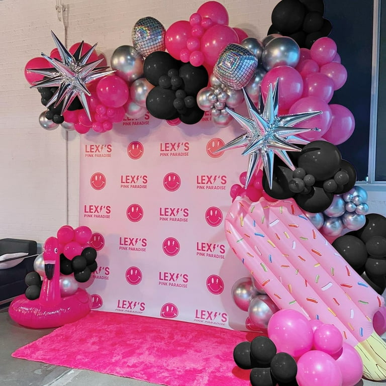 KatchOn Hot Pink & Black Balloon Set - 125 Pack For Arch, Garland | Fuchsia Chrome & Black Latex Balloons