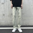 thumbnail image 3 of Fashion American high street vibe pants men's retro yellow mud dyed jeans men's trendy loose straight leg micro flared long pants, 3 of 25