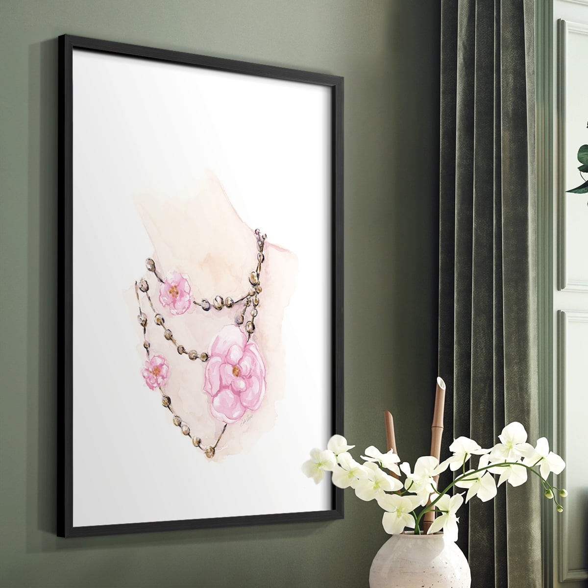 Bead Floral Necklace in Paper Solid Wood 16 x 20 Framed Print