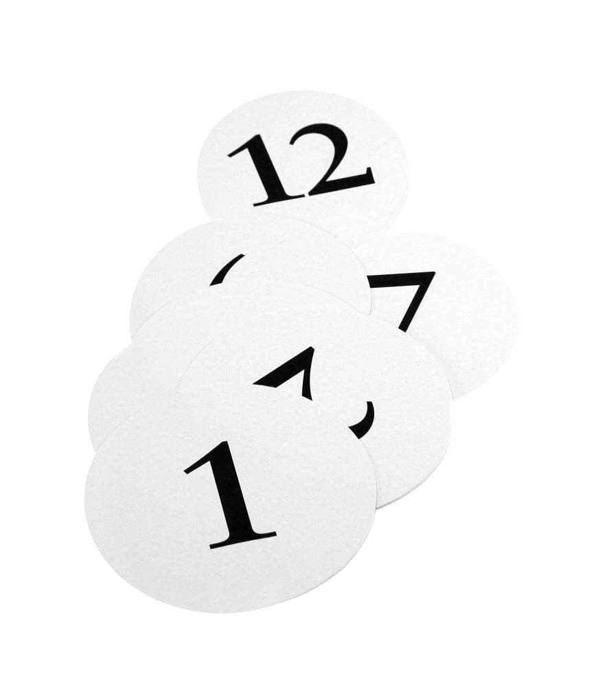Weddingstar Round Table Number Cards, Numbers 1 to 12, Numbers 112 By