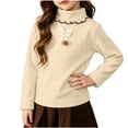 thumbnail image 2 of WAVSUF Girls Fleece Top Soft Cotton Long Sleeve Half High Collar Winter Cute Warm Blouse Beige 10-12, 2 of 10